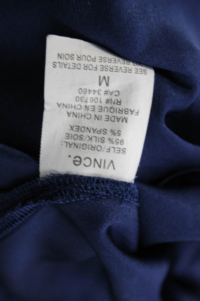Vince Women Dark Blue V-Neck Tunic Blouse Long Sleeve Size M