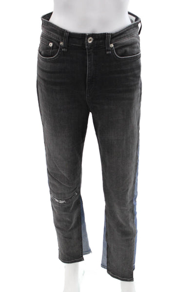 Rag & Bone Unisex Cropped Straight Black High Rise Jeans Button Size 28