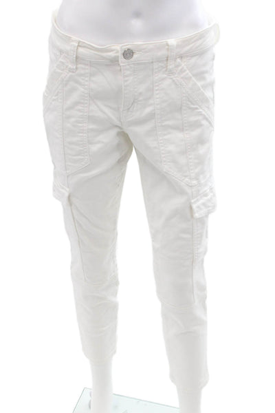 Joie Womens Cropped Cargo Pants White High Rise Button Size 28