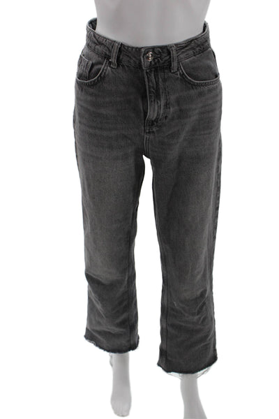 Zara Womens Cropped Mom Jeans Dark Gray Cotton Mid Rise Size 2