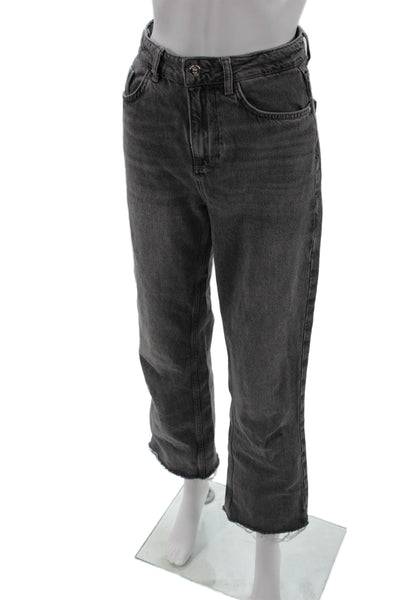Zara Womens Cropped Mom Jeans Dark Gray Cotton Mid Rise Size 2
