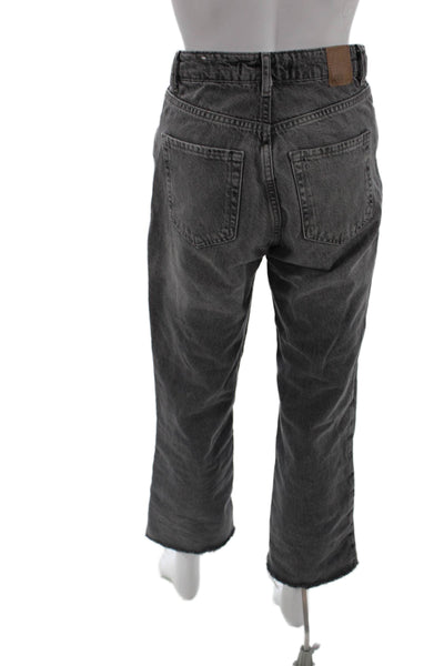 Zara Womens Cropped Mom Jeans Dark Gray Cotton Mid Rise Size 2