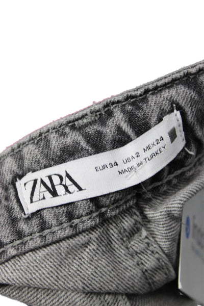 Zara Womens Cropped Mom Jeans Dark Gray Cotton Mid Rise Size 2