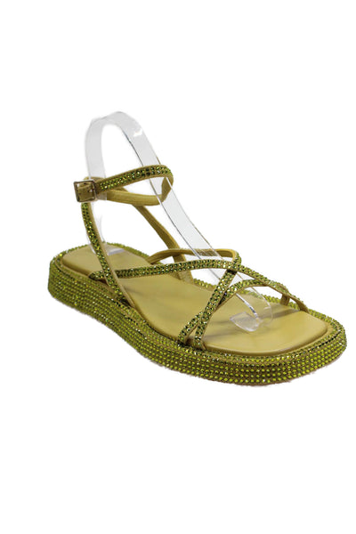 Gia x RHW Womens Open Square Toe Rhinestone Sandals Green Size EUR 37.5