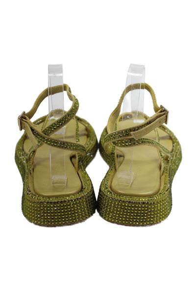 Gia x RHW Womens Open Square Toe Rhinestone Sandals Green Size EUR 37.5