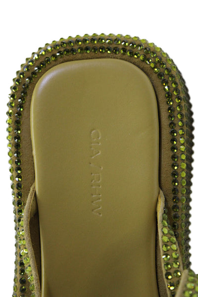 Gia x RHW Womens Open Square Toe Rhinestone Sandals Green Size EUR 37.5