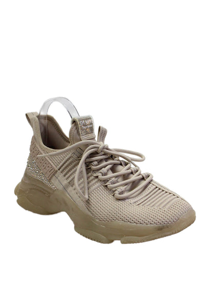 Steve Madden Womens Lace Up Rhinestone Knit Sneakers Brown Size 10