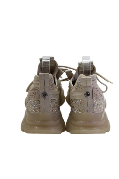 Steve Madden Womens Lace Up Rhinestone Knit Sneakers Brown Size 10