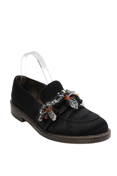 Marni Womens Slip On Satin Beaded Loafers Black Orange Size 38.5