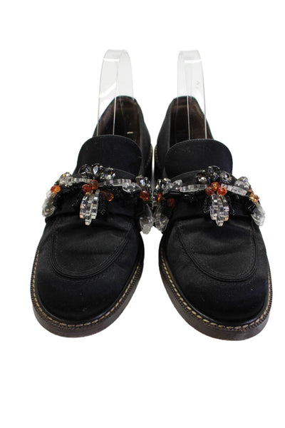 Marni Womens Slip On Satin Beaded Loafers Black Orange Size 38.5