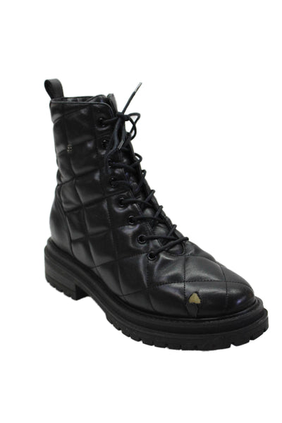 Lola Cruz Womens Side Zip Lace Up Quilted Leather Combat Boots Black Size 38