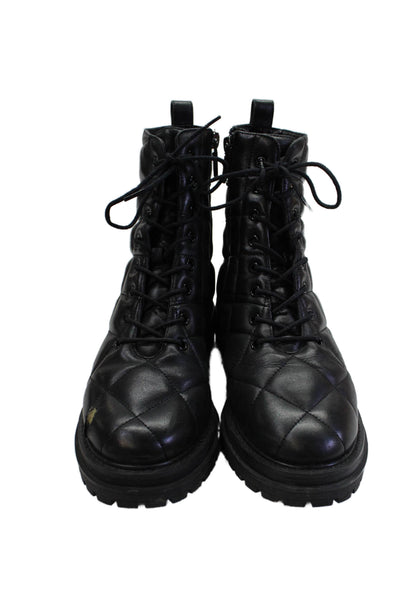 Lola Cruz Womens Side Zip Lace Up Quilted Leather Combat Boots Black Size 38