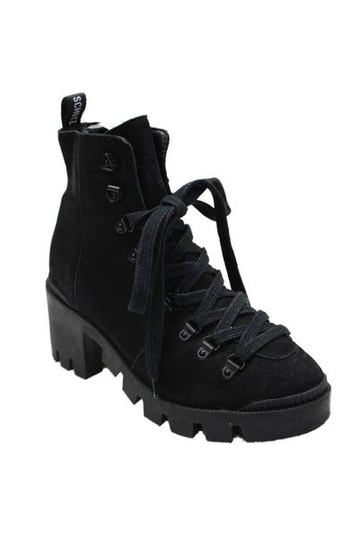 Schutz Womens Lace Up Side Zip Block Heel Ankle Booties Black Suede Size 5
