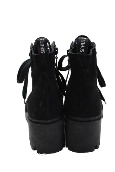 Schutz Womens Lace Up Side Zip Block Heel Ankle Booties Black Suede Size 5