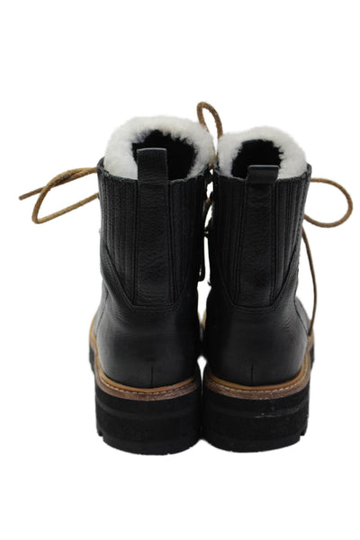 MARC FISHER LTD Womens Lace Up Block Heel Shearling Trim Boots Black Size 5.5M