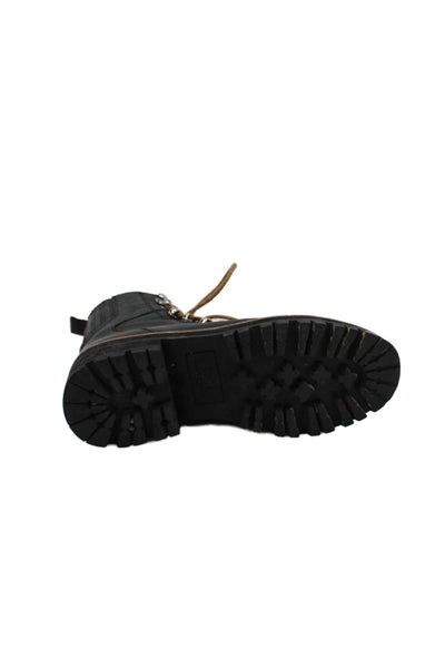 MARC FISHER LTD Womens Lace Up Block Heel Shearling Trim Boots Black Size 5.5M