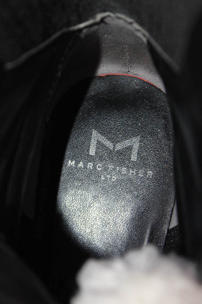 MARC FISHER LTD Womens Lace Up Block Heel Shearling Trim Boots Black Size 5.5M