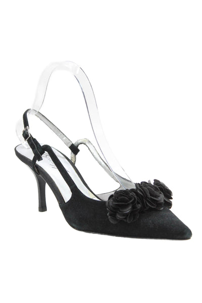 Beverly Feldman Womens Stiletto Pointed Toe Slingback Pumps Black Suede Size 7.5