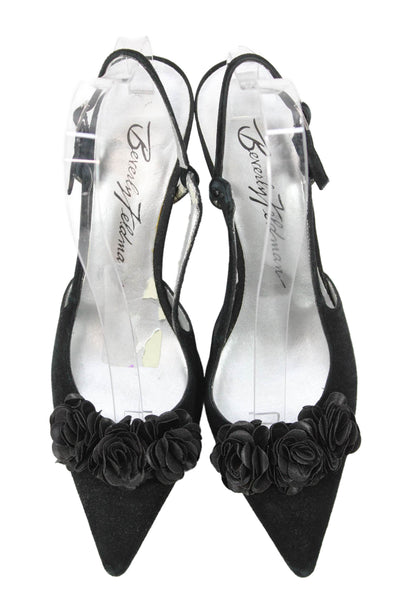 Beverly Feldman Womens Stiletto Pointed Toe Slingback Pumps Black Suede Size 7.5