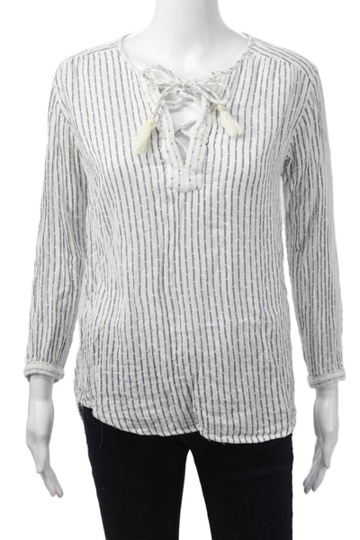 Michael Stars Womens White Striped Tunic Long Sleeve Bohemian Size XS