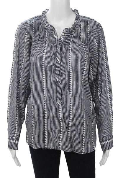 J Crew Womens Tunic Dark Blue Striped Viscose Long Sleeve Button Size M