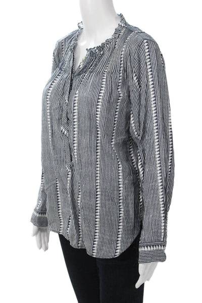 J Crew Womens Tunic Dark Blue Striped Viscose Long Sleeve Button Size M
