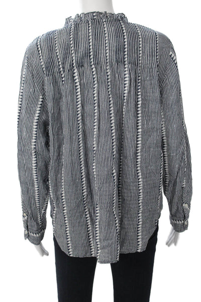 J Crew Womens Tunic Dark Blue Striped Viscose Long Sleeve Button Size M