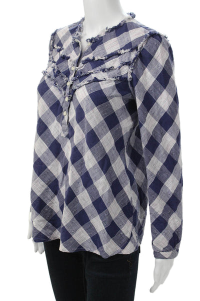 William Rast Womens Bohemian Check Tunic Blouse Blue Button Long Sleeve Size S