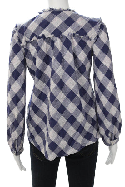 William Rast Womens Bohemian Check Tunic Blouse Blue Button Long Sleeve Size S