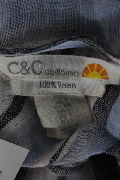 C&C California Women Black Striped Linen Tunic Long Sleeve Drawstring Size S