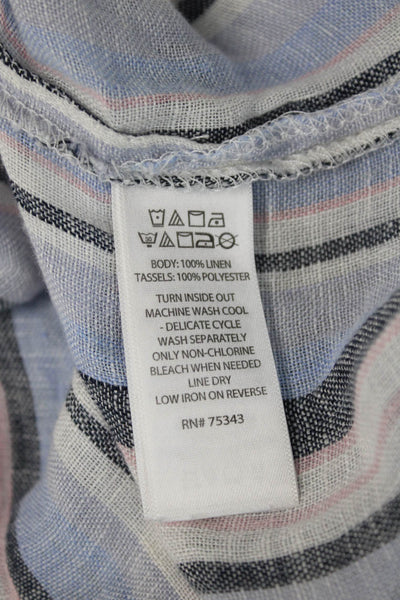 C&C California Women Black Striped Linen Tunic Long Sleeve Drawstring Size S