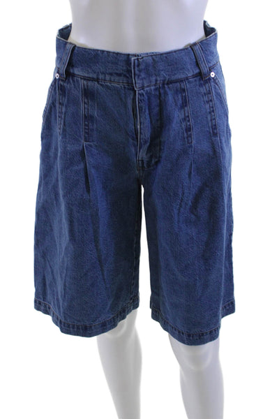 Hudson Mens Bermuda Shorts Dark Blue Button 79% Cotton Lyocell Solid Size 24
