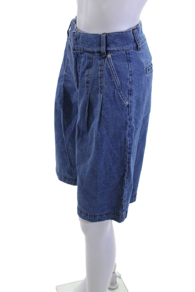 Hudson Mens Bermuda Shorts Dark Blue Button 79% Cotton Lyocell Solid Size 24