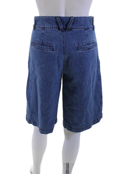 Hudson Mens Bermuda Shorts Dark Blue Button 79% Cotton Lyocell Solid Size 24