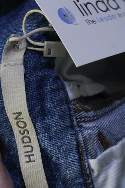 Hudson Mens Bermuda Shorts Dark Blue Button 79% Cotton Lyocell Solid Size 24