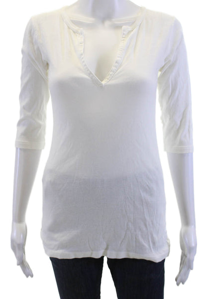 Michael Stars Women White Silk V Neck 3/4 Sleeve T Shirt 90s Size One Size
