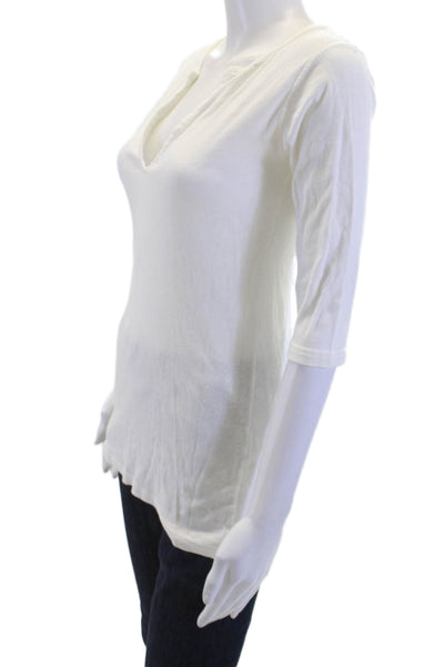 Michael Stars Women White Silk V Neck 3/4 Sleeve T Shirt 90s Size One Size