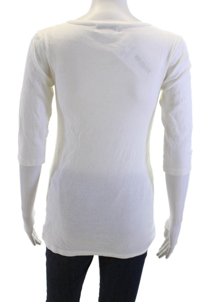 Michael Stars Women White Silk V Neck 3/4 Sleeve T Shirt 90s Size One Size