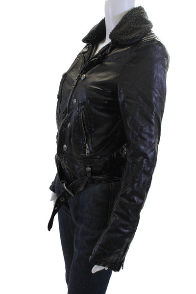 Free People Womens Biker Jacket Black Collared Buckle Size S