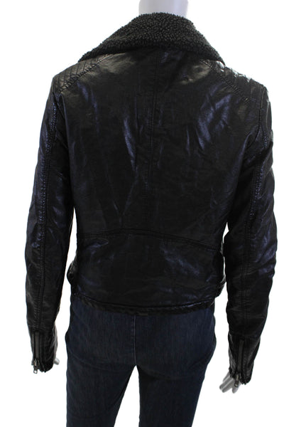 Free People Womens Biker Jacket Black Collared Buckle Size S