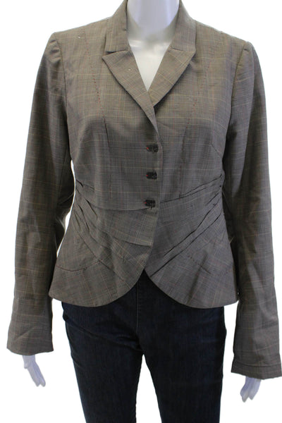 Rozae Nichols Women Plaid Collared Blazer Merino Wool Silk Long Sleeve Size 8