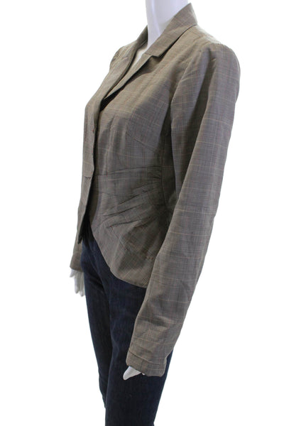 Rozae Nichols Women Plaid Collared Blazer Merino Wool Silk Long Sleeve Size 8