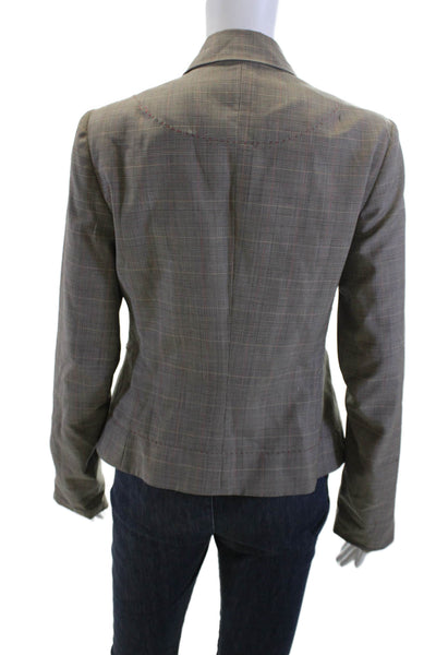 Rozae Nichols Women Plaid Collared Blazer Merino Wool Silk Long Sleeve Size 8