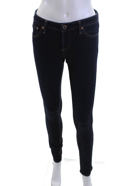 AG Adriano Goldschmied Womens Skinny Jeggings Dark Blue Button Size 28