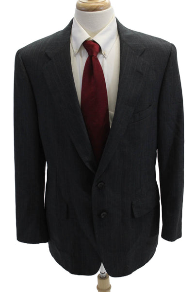 Nordstrom Mens 2 Piece Dark Gray Striped Wool Suit Jacket Button Size 42