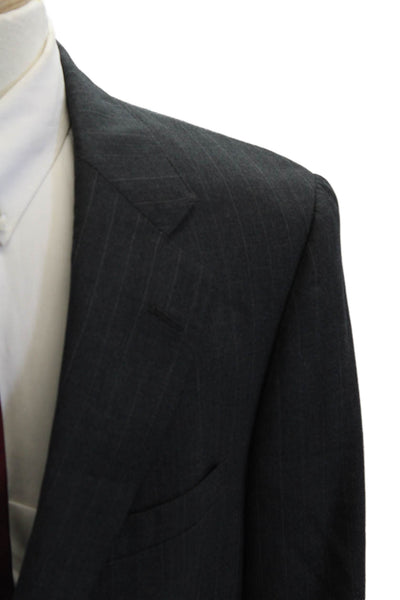 Nordstrom Mens 2 Piece Dark Gray Striped Wool Suit Jacket Button Size 42