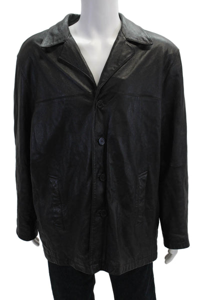 Wilsons Leather Mens Black Collared 100% Leather Button Jacket Size XL