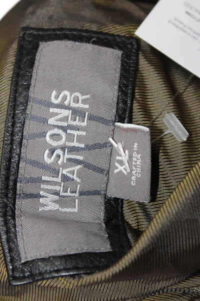 Wilsons Leather Mens Black Collared 100% Leather Button Jacket Size XL