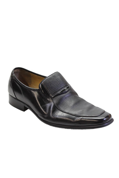 Giovanni Valentino Mens Leather Slip On Loafers Shoes Black Size 9