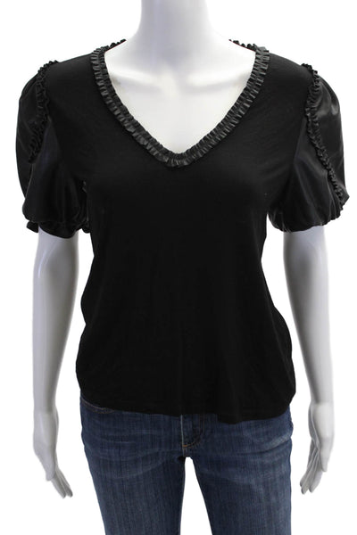 Generation Love Women Black V-Neck Short Sleeve Blouse Size S